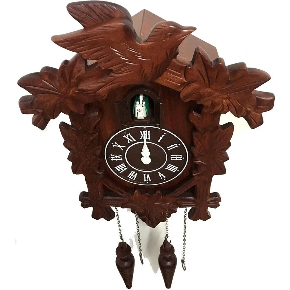 Cuckoo Clock Vintage Large Wooden Wall Clock Handcrafted 13x9.5 Inch Brown